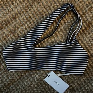 MIKOH Queensland High Neck Shoulder Top in Classic Stripe NWT